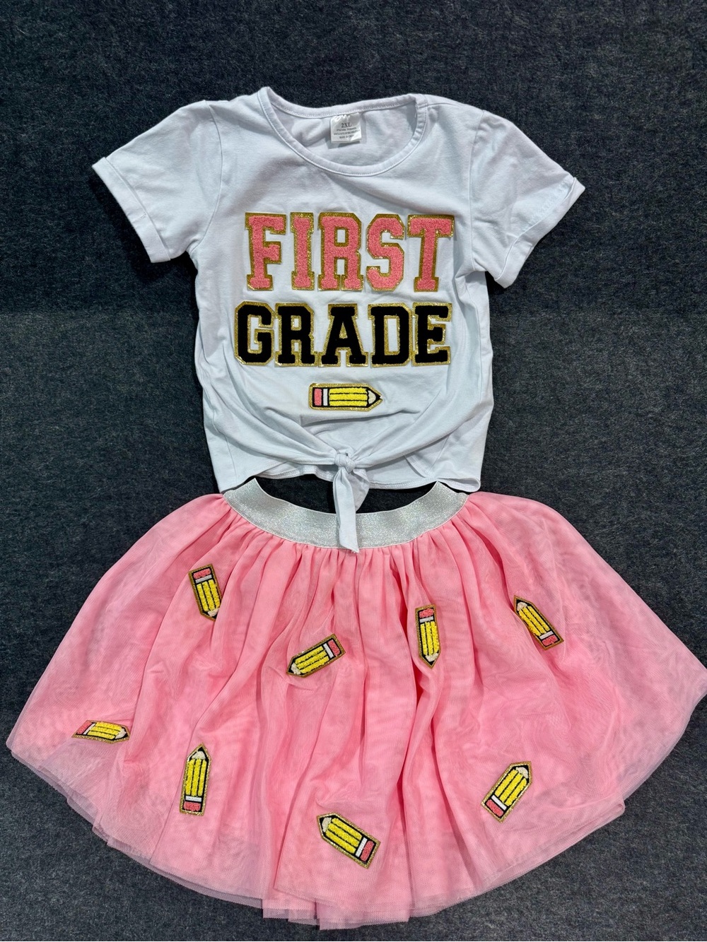 First Grade Tutu Set - White Top & Pink Skirt